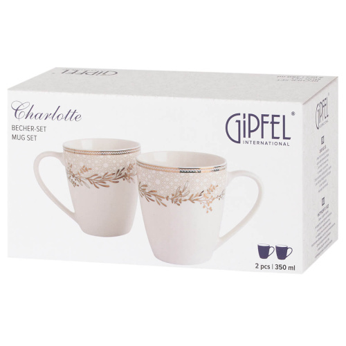 Набор кружек CHARLOTTE 350 мл, 2 шт. Материал: фарфор. Цвет: белый с красным. (Исправен